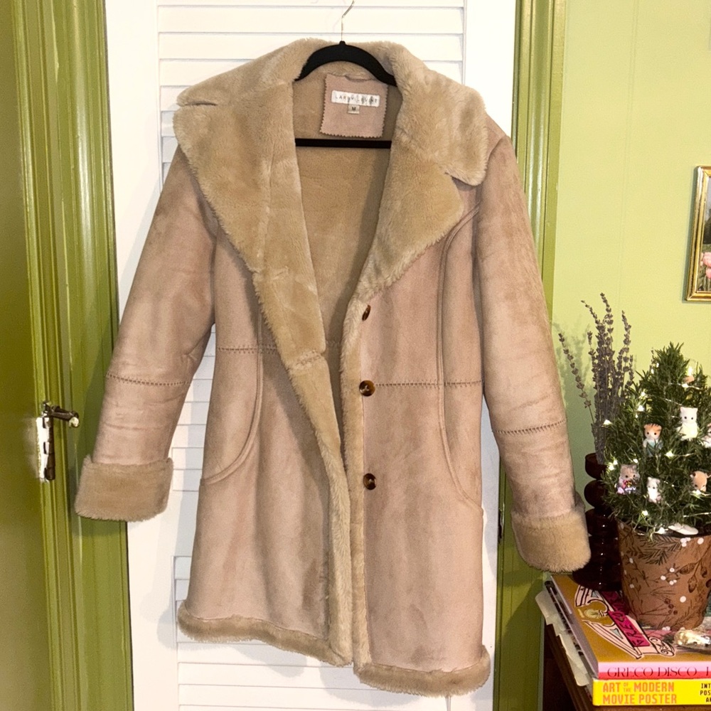 Larry Levine Faux Suede Winter Coat with Faux Fur Trim